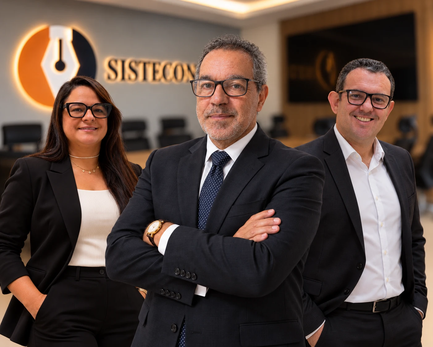 Os três sócios da Sistecon no escritório